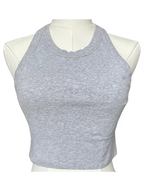 Alo Yoga High Neck Crop Tank Ribbed Seamless Gray S - Picture 2 of 9